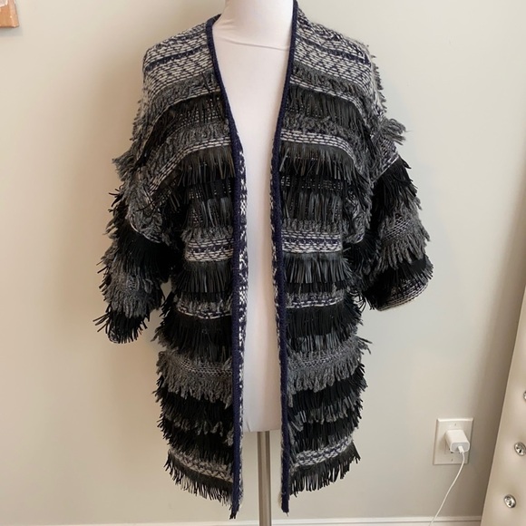 Lord & Taylor 424 Fifth Fringed Open Cardigan Sweater - Picture 1 of 9